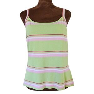 August Silk Knit Tank Top Size Petite Large Green Pink Striped Stretchy Women's